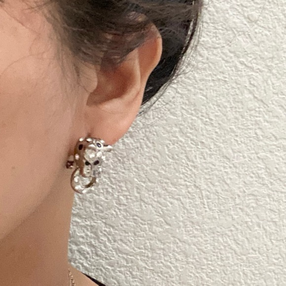 Unsigned Silver-tone Double Panther Leopard Articulated Necklace Earrings Set - Picture 4 of 16